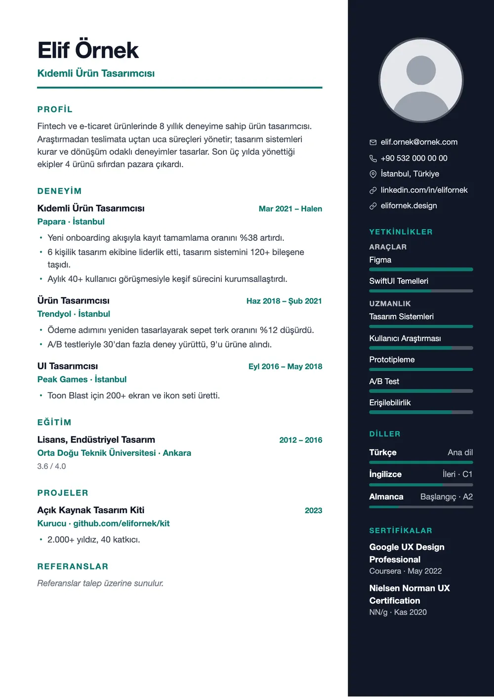 Atlas CV şablonu önizlemesi