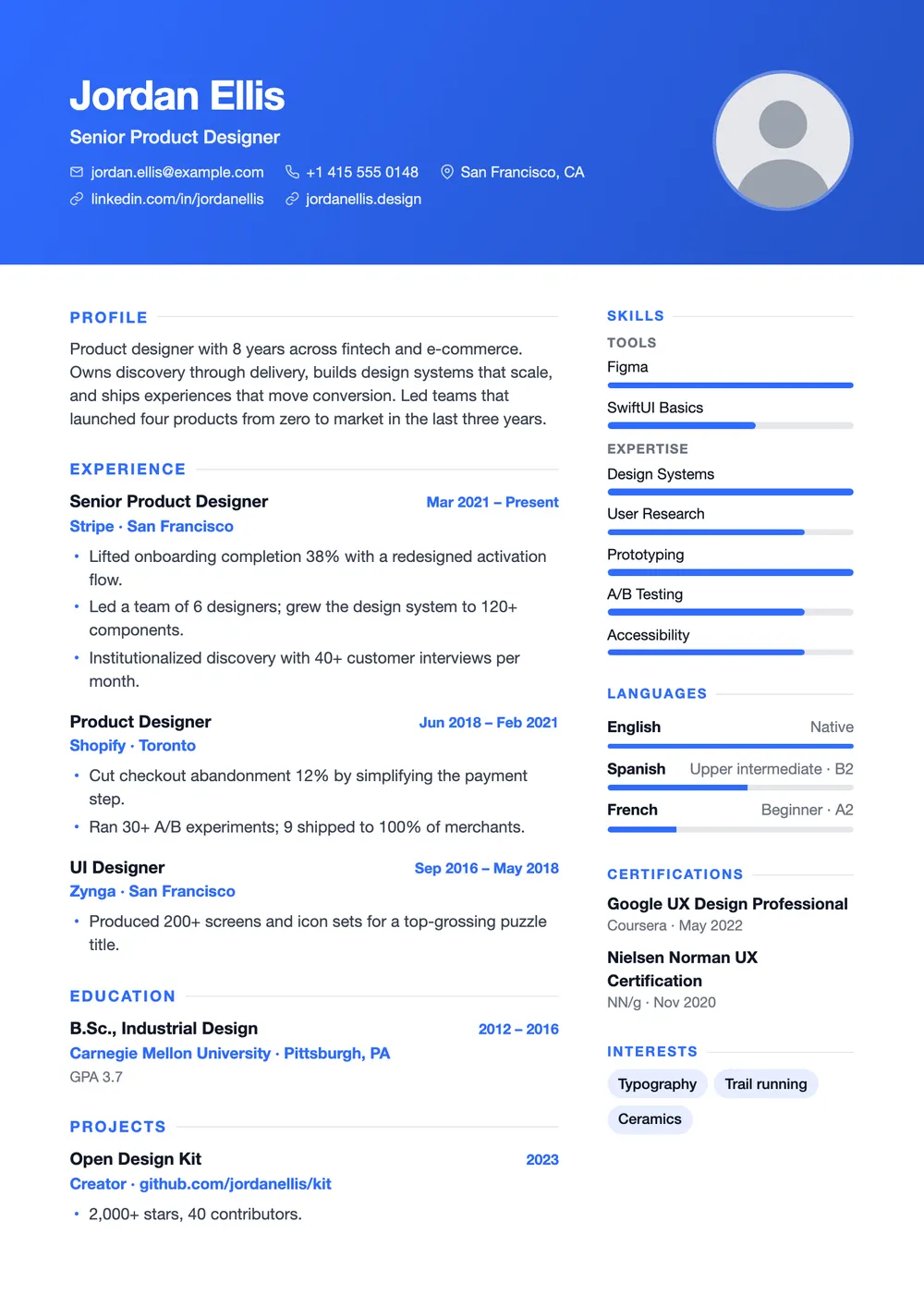 Aurora resume template preview