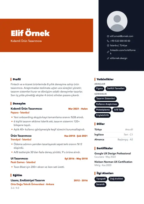 Bold CV şablonu önizlemesi