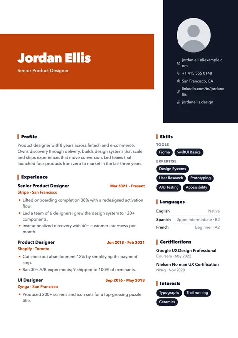 Bold resume template preview