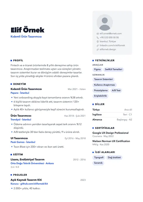 Capital CV şablonu önizlemesi