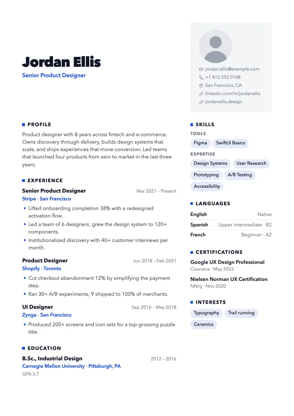 Capital resume template preview