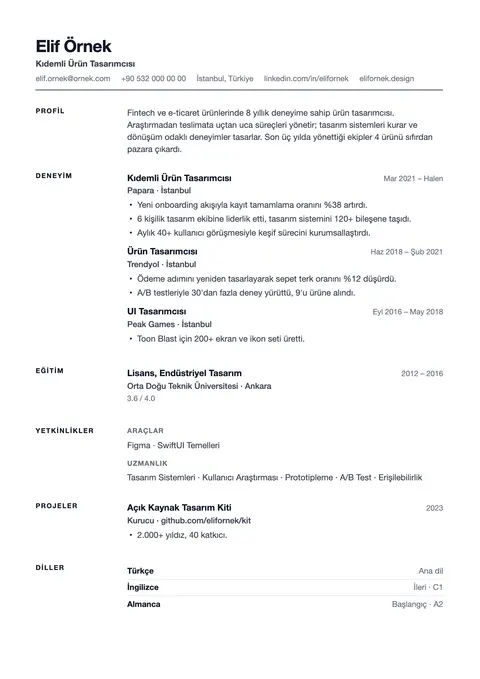 Compact CV şablonu önizlemesi