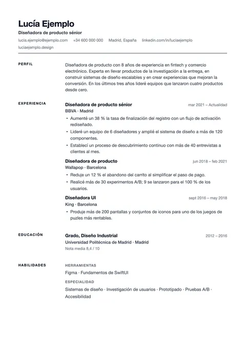 Vista previa de la plantilla de currículum Compact