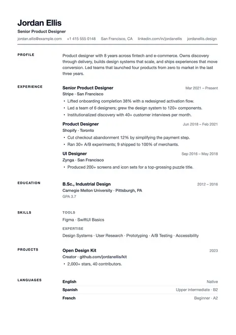 Compact resume template preview