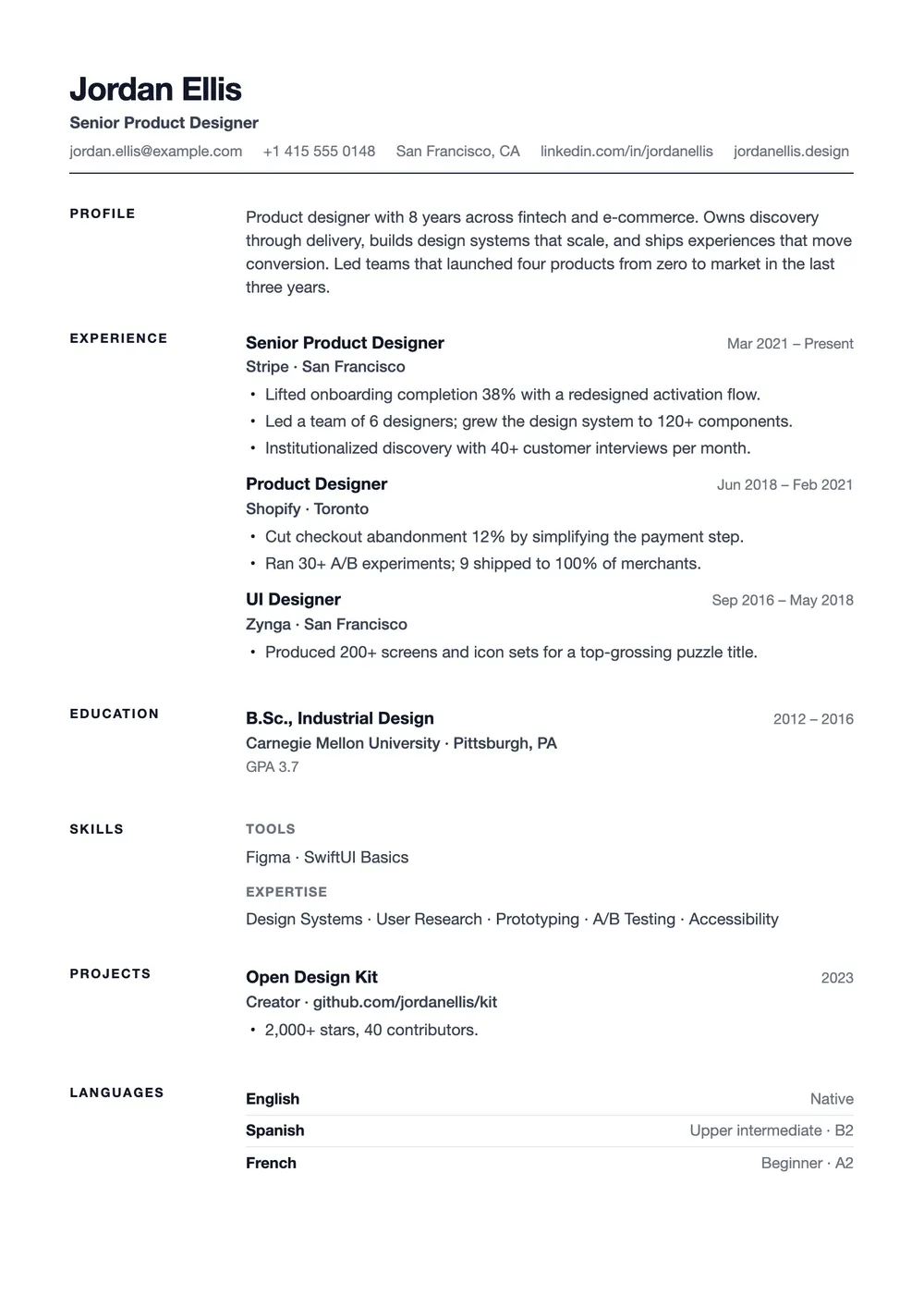 Compact resume template preview