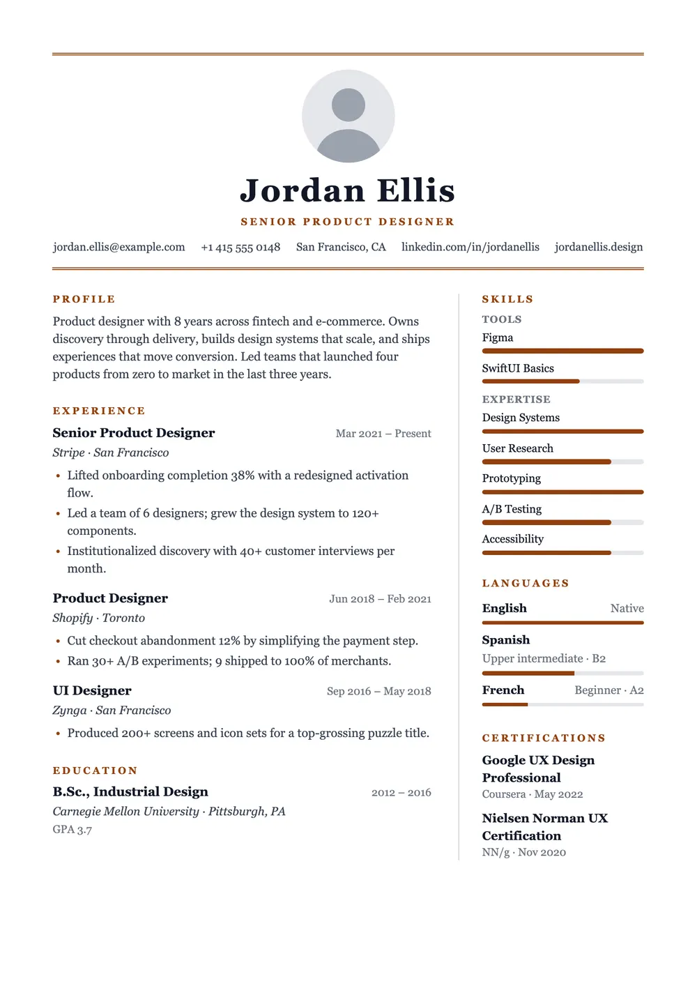 Crest resume template preview