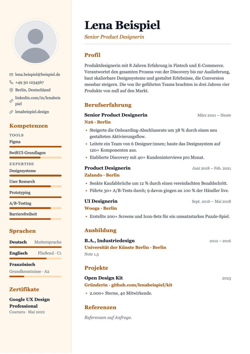 Ember Lebenslauf-Vorlage Vorschau