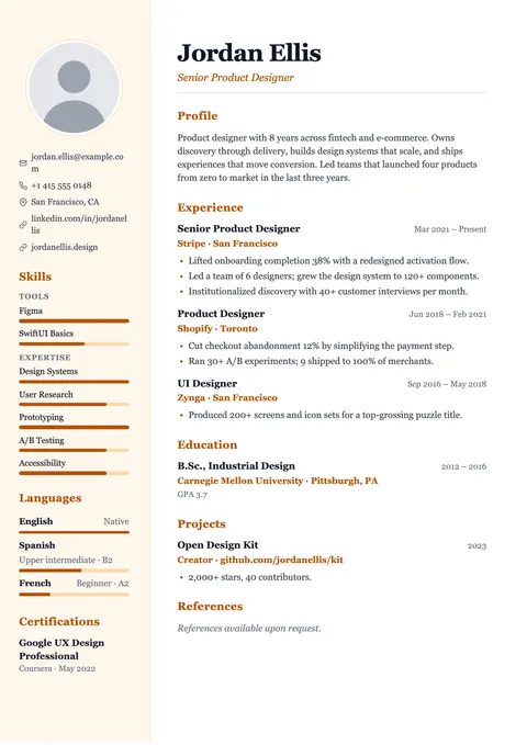Ember resume template preview