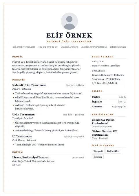 Frame CV şablonu önizlemesi