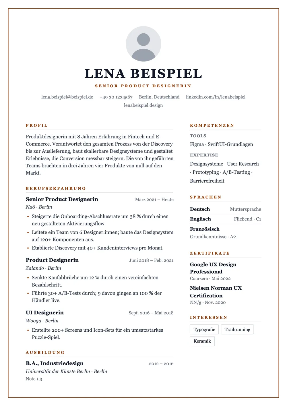 Frame Lebenslauf-Vorlage Vorschau