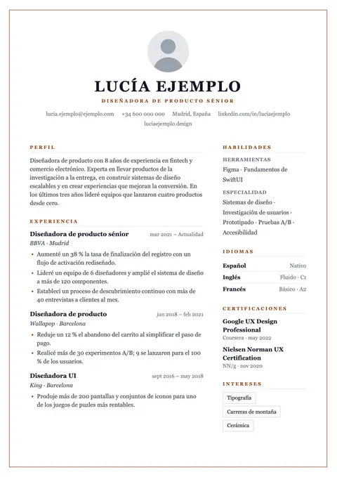 Vista previa de la plantilla de currículum Frame