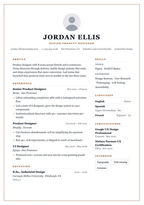 Frame resume template preview