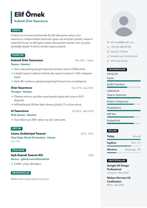 Grid CV şablonu önizlemesi