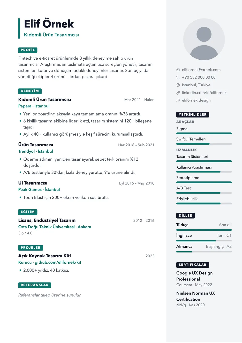Grid CV şablonu önizlemesi