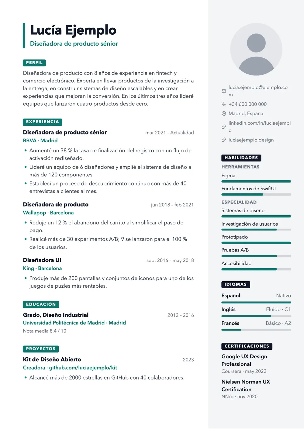Vista previa de la plantilla de currículum Grid