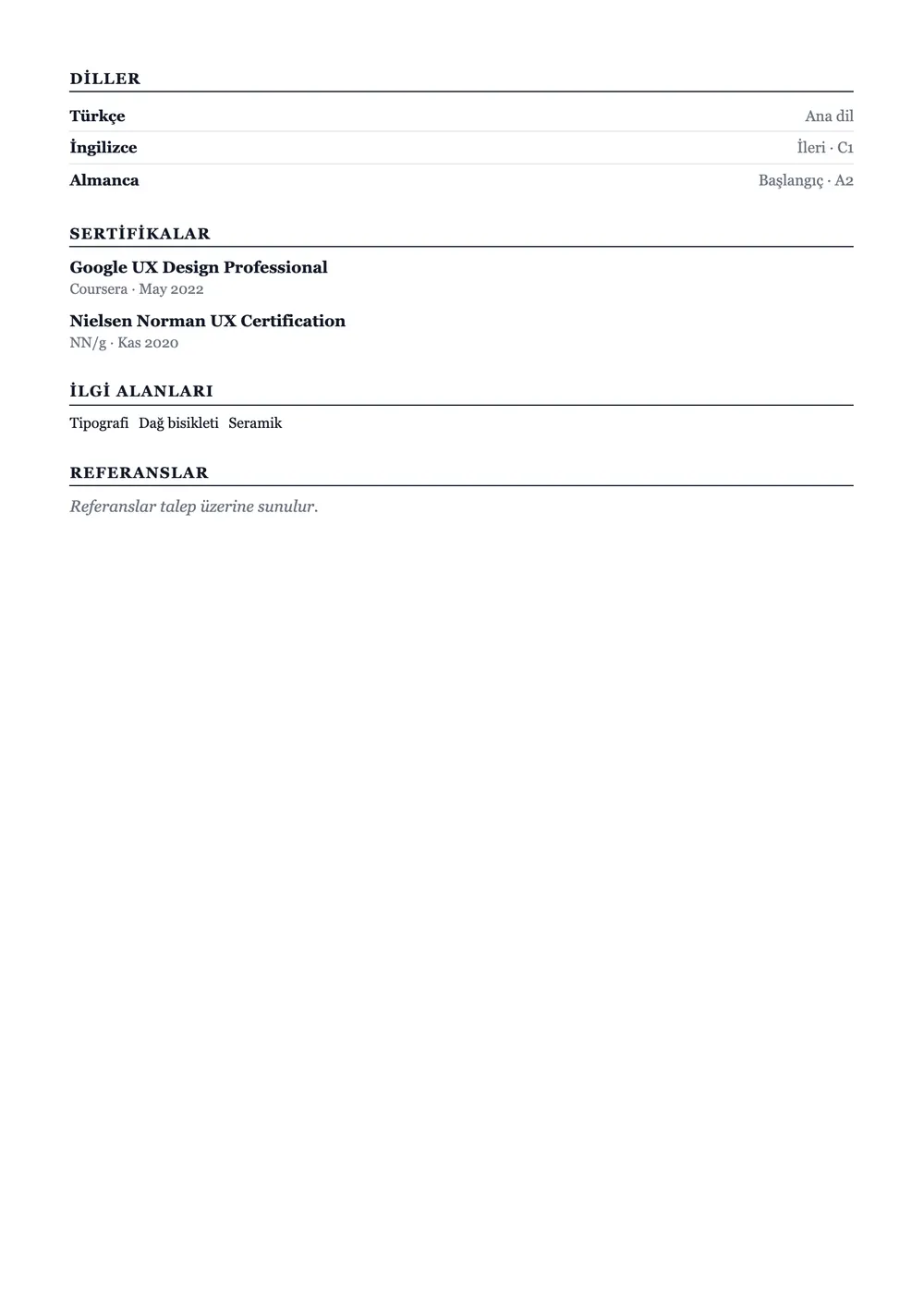 Ivy CV şablonu önizlemesi – 2. sayfa