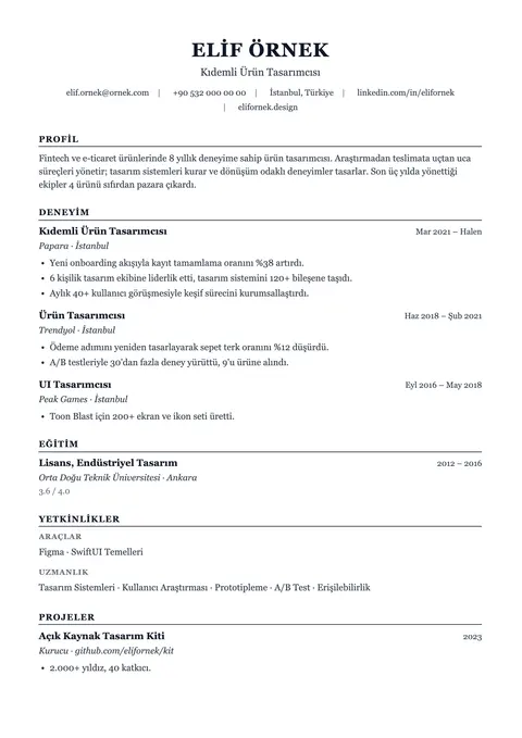 Ivy CV şablonu önizlemesi