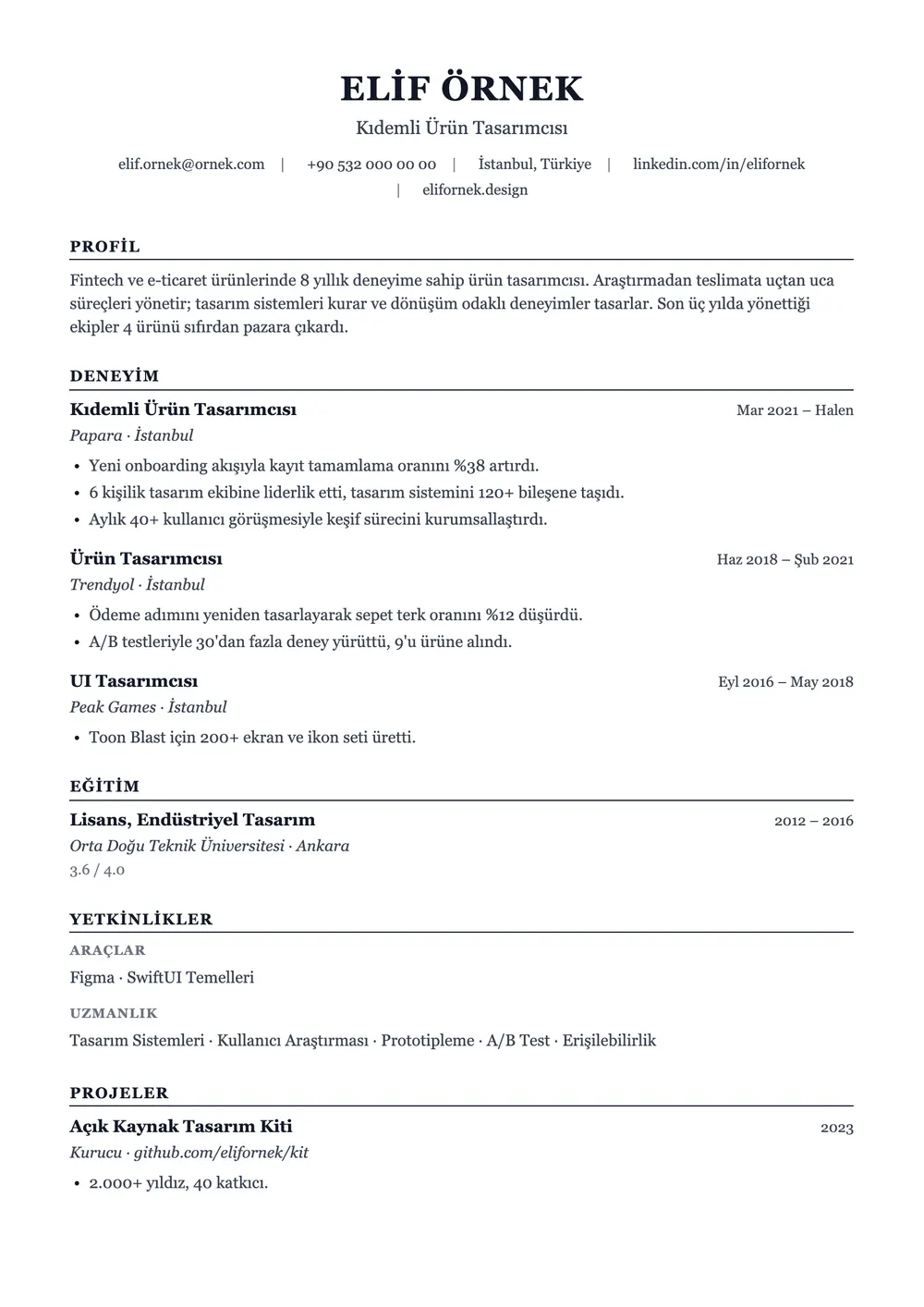 Ivy CV şablonu önizlemesi