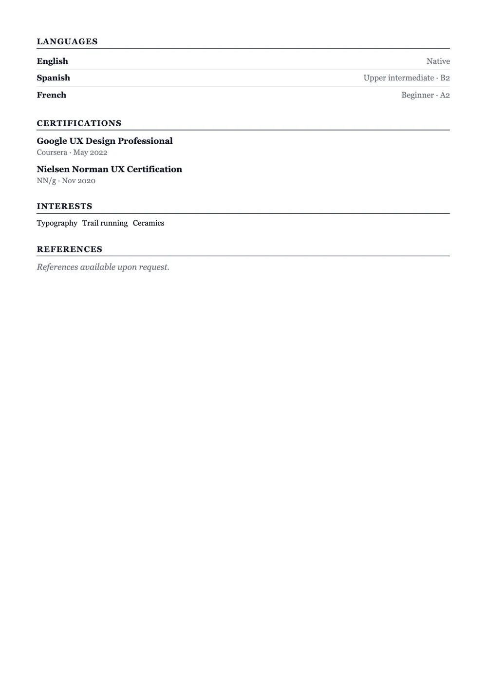 Ivy resume template preview – Page 2