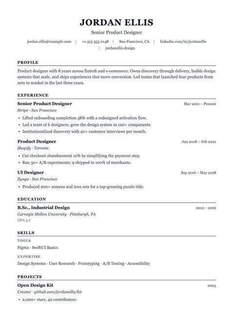 Ivy resume template preview
