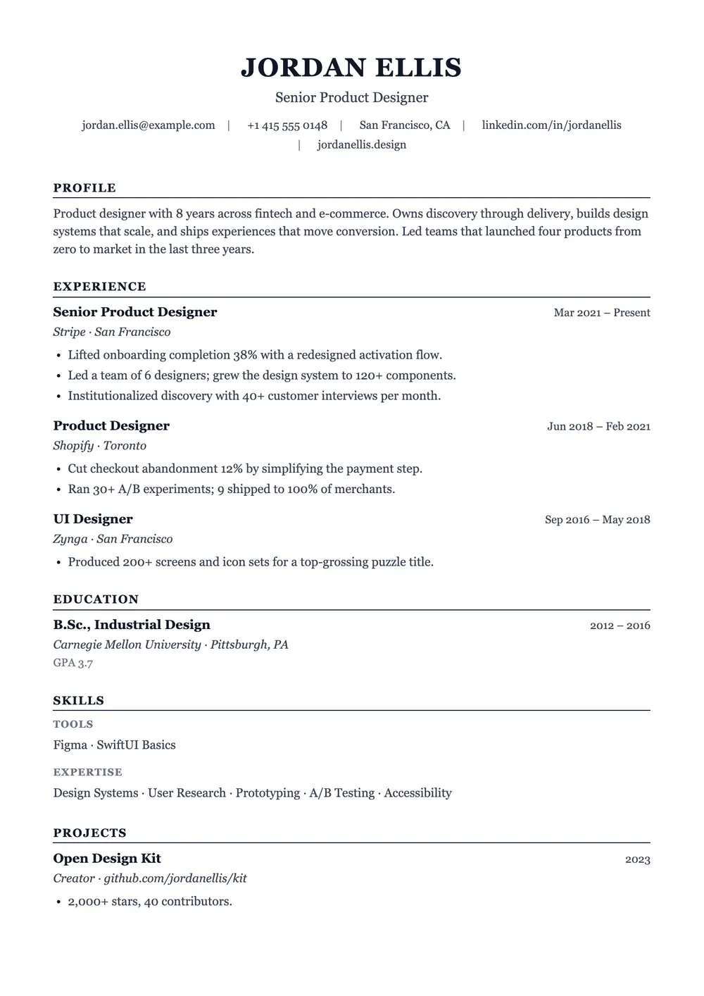 Ivy resume template preview