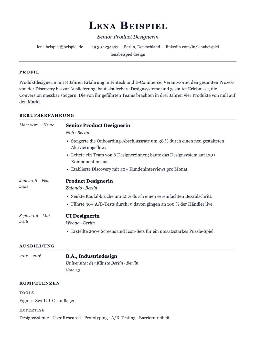 Journal Lebenslauf-Vorlage Vorschau