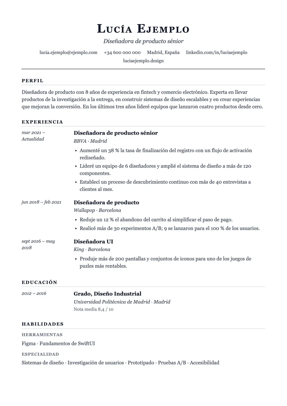 Vista previa de la plantilla de currículum Journal