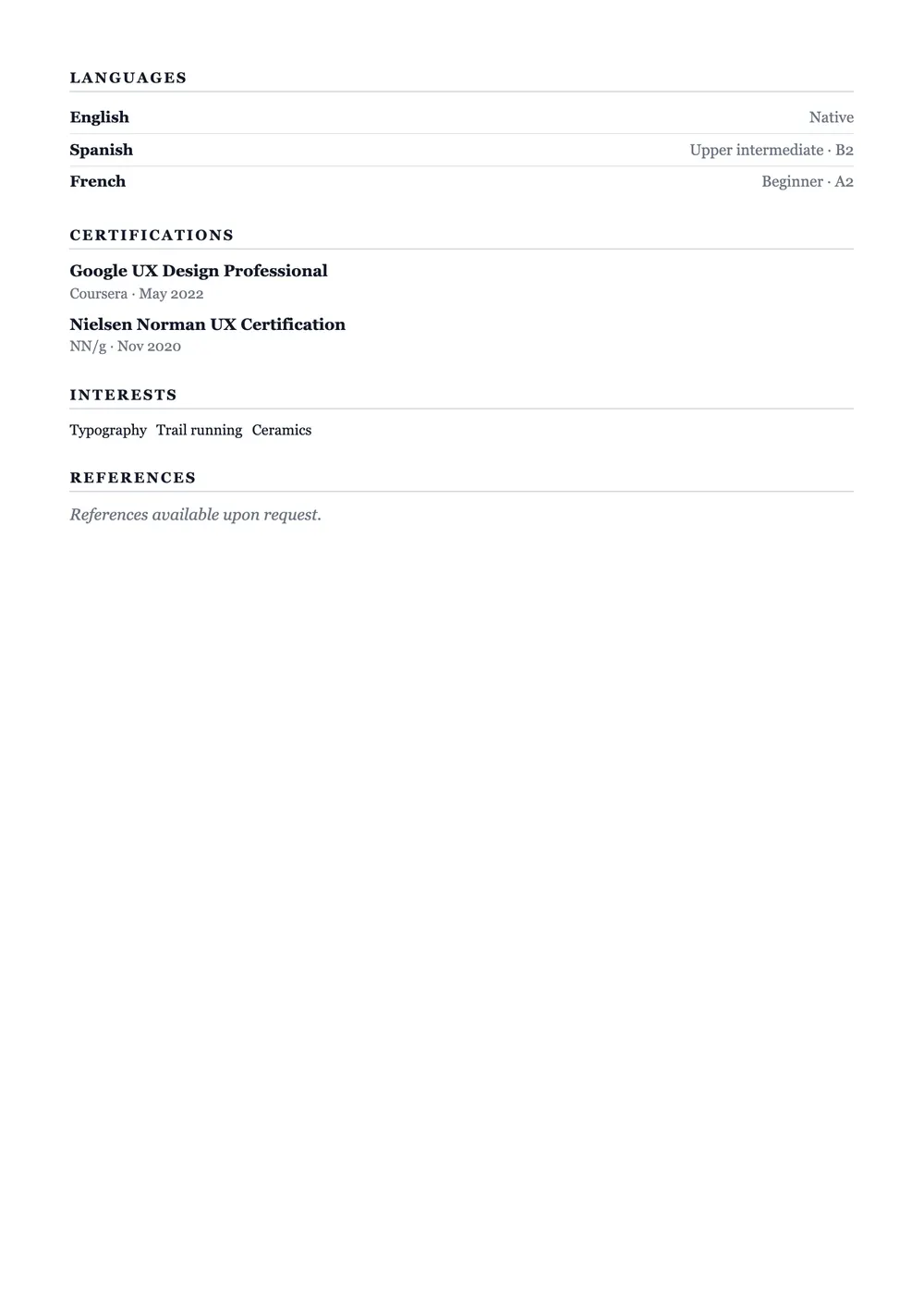 Journal resume template preview – Page 2