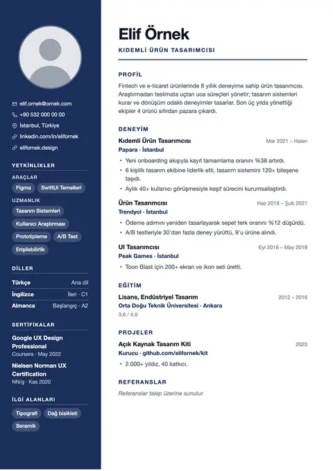 Meridian CV şablonu önizlemesi