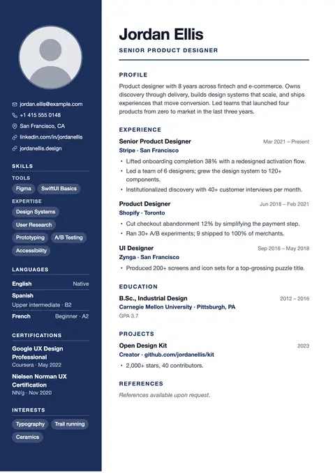 Meridian resume template preview