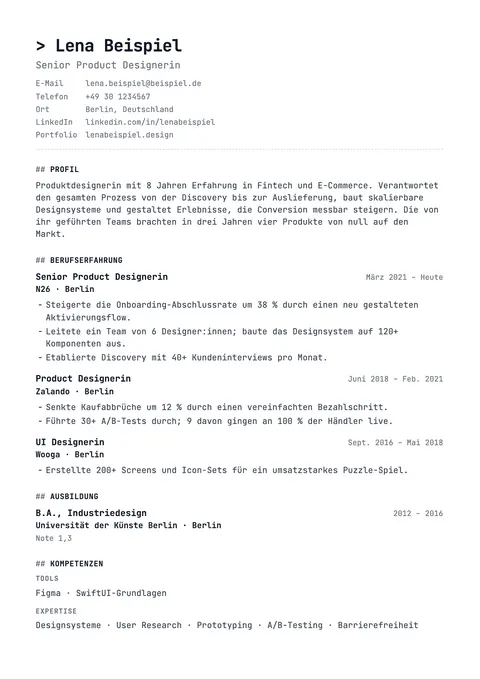 Mono Lebenslauf-Vorlage Vorschau