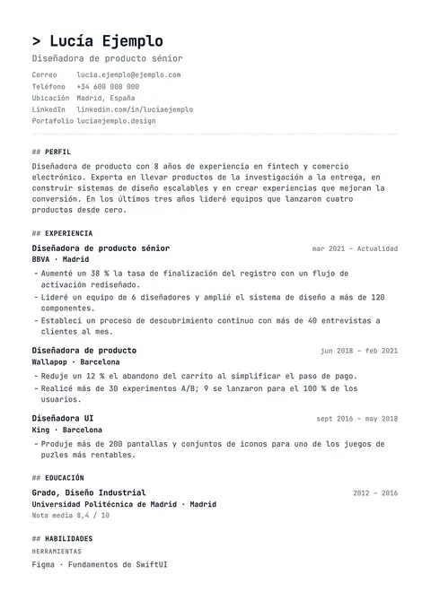 Vista previa de la plantilla de currículum Mono