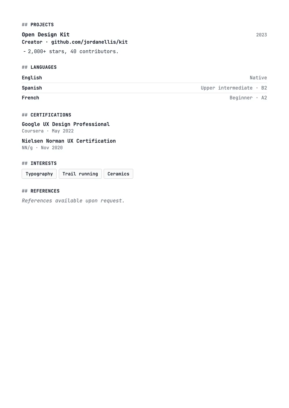 Mono resume template preview – Page 2