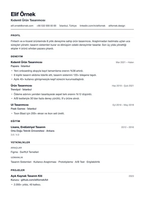 Paper CV şablonu önizlemesi