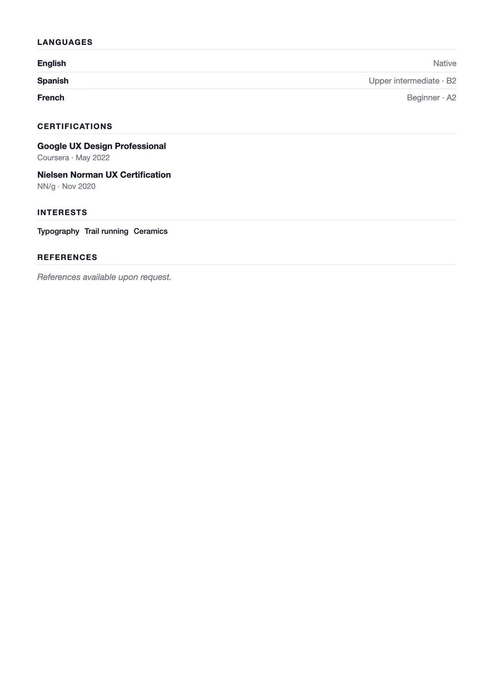 Paper resume template preview – Page 2