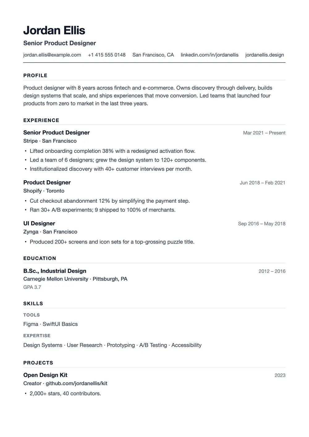 Paper resume template preview