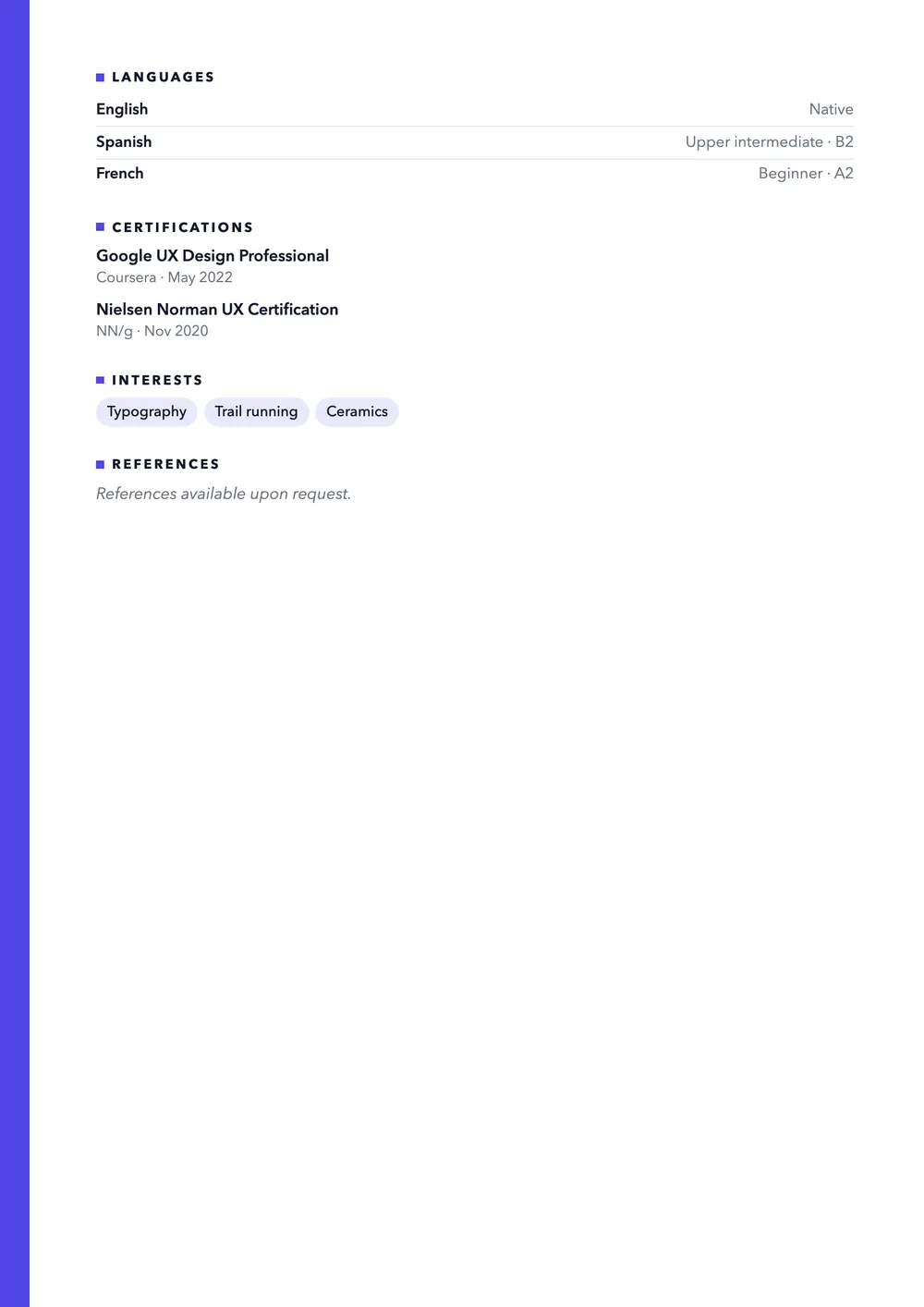 Prism resume template preview – Page 2
