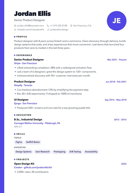 Prism resume template preview