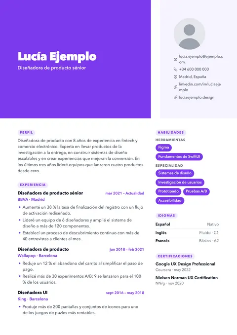 Vista previa de la plantilla de currículum Pulse