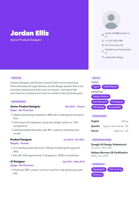 Pulse resume template preview