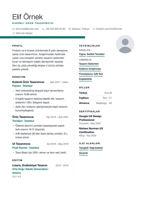 Ribbon CV şablonu önizlemesi