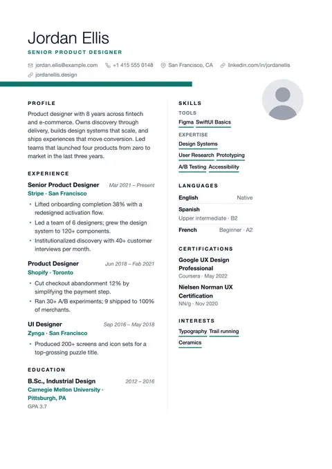 Ribbon resume template preview