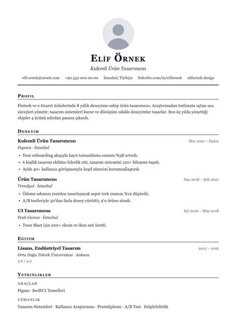 Scholar CV şablonu önizlemesi
