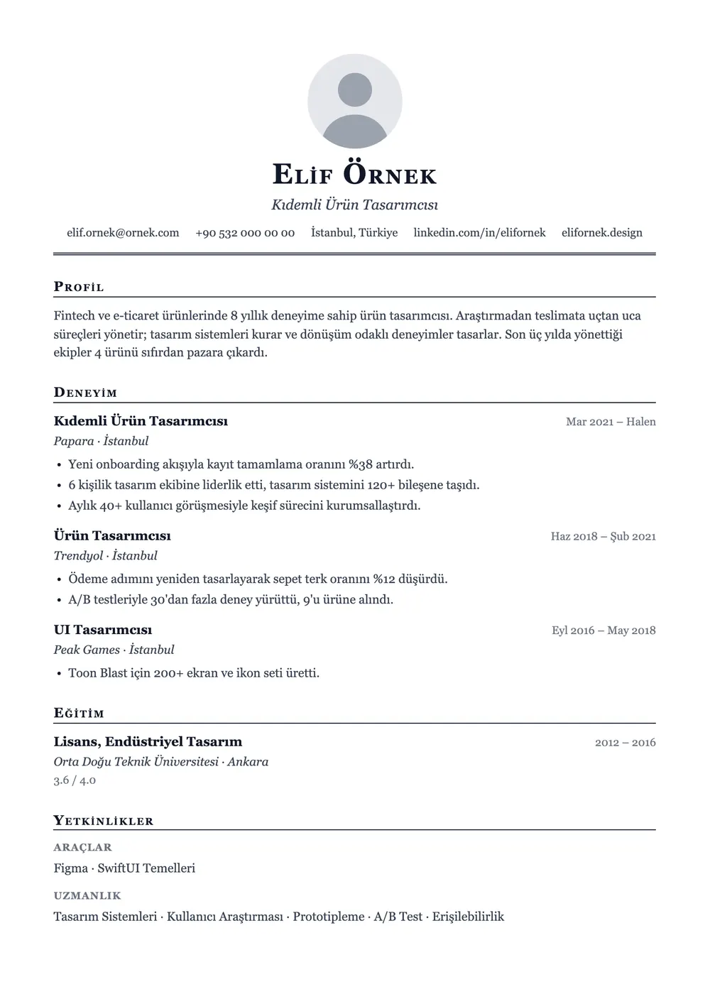 Scholar CV şablonu önizlemesi
