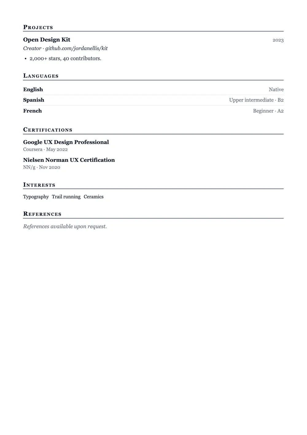 Scholar resume template preview – Page 2