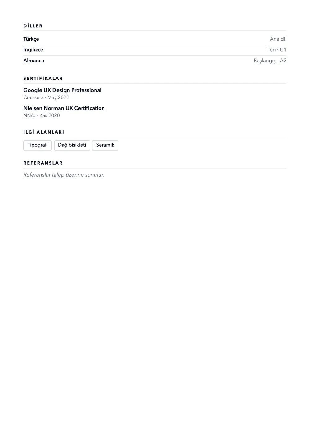Slate CV şablonu önizlemesi – 2. sayfa