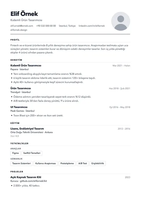Slate CV şablonu önizlemesi
