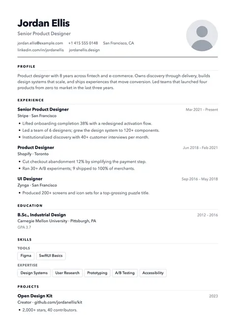Slate resume template preview