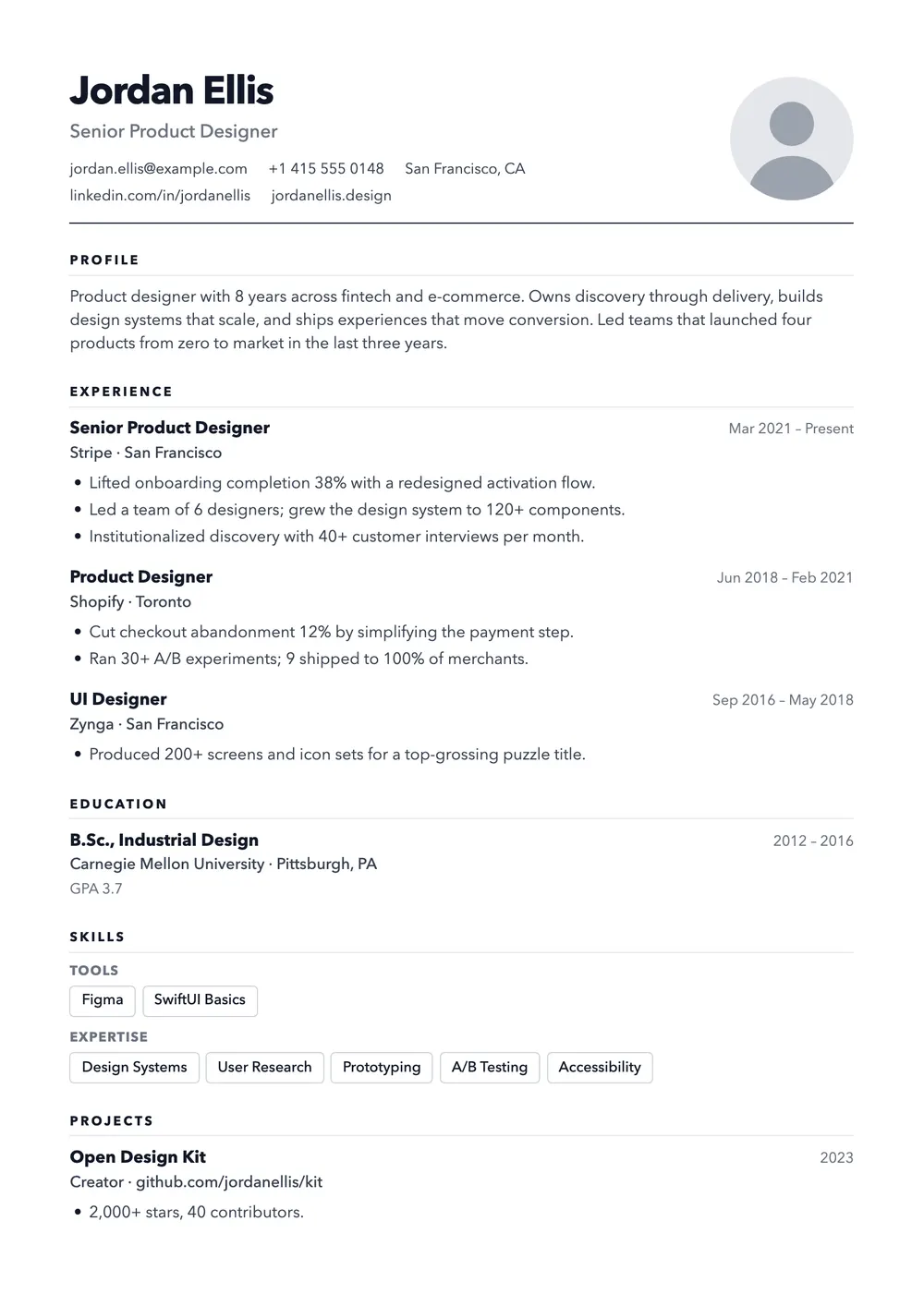 Slate resume template preview